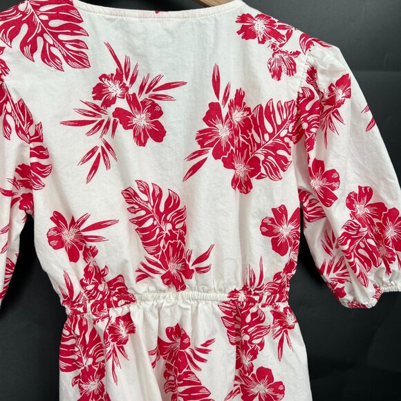 Sim & Sam puff sleeve lined Hawaiian floral mini dress tropical white red Lilo S - Picture 9 of 10